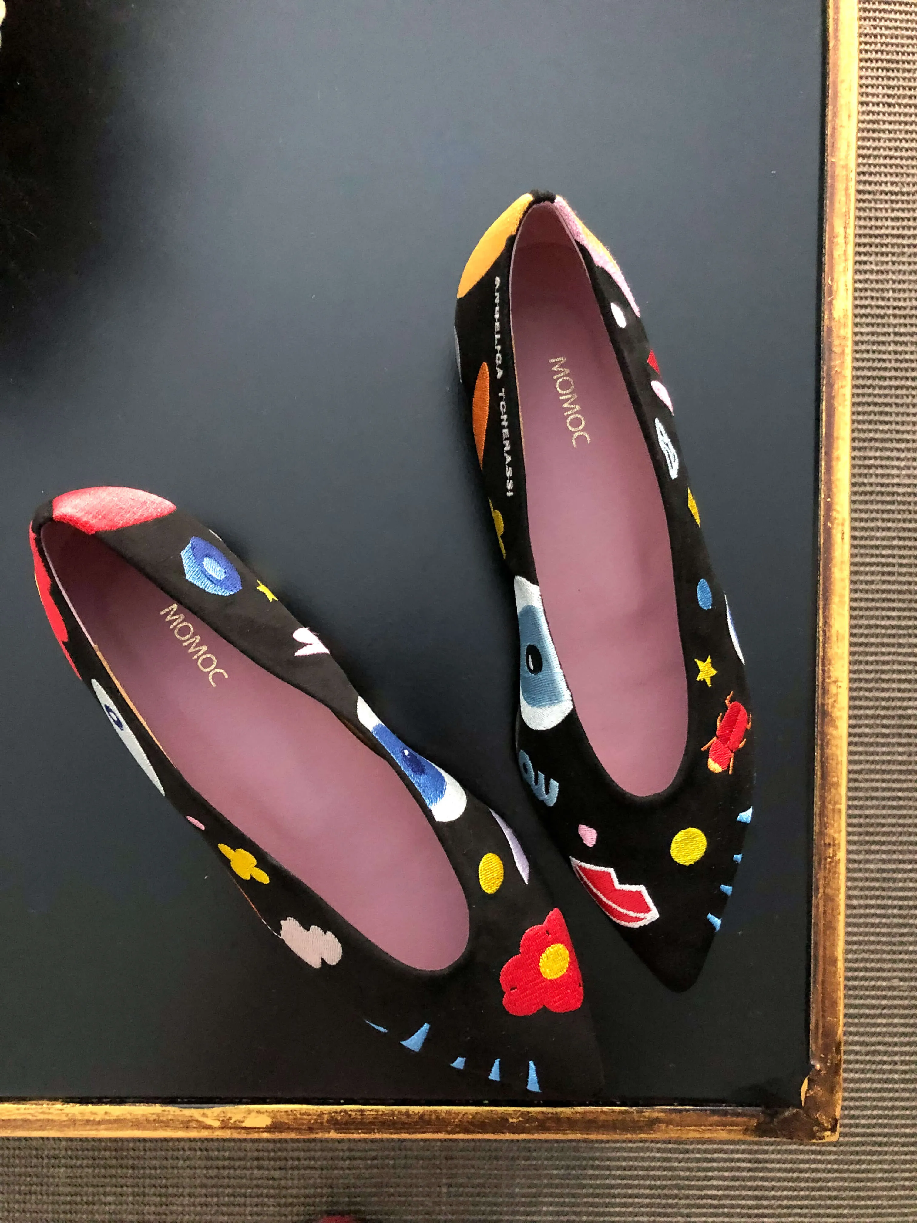 A New Universe Vegan Embroidered Eco Suede Ballerinas | Black