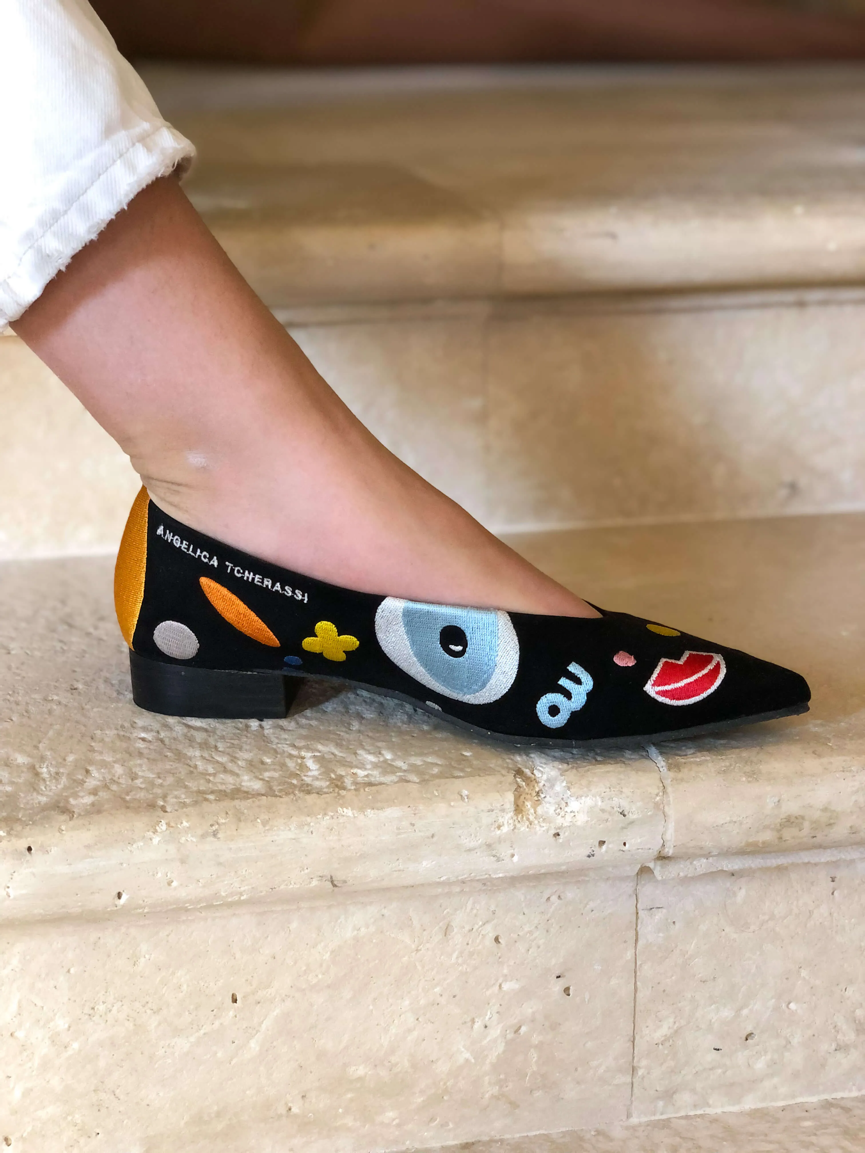 A New Universe Vegan Embroidered Eco Suede Ballerinas | Black