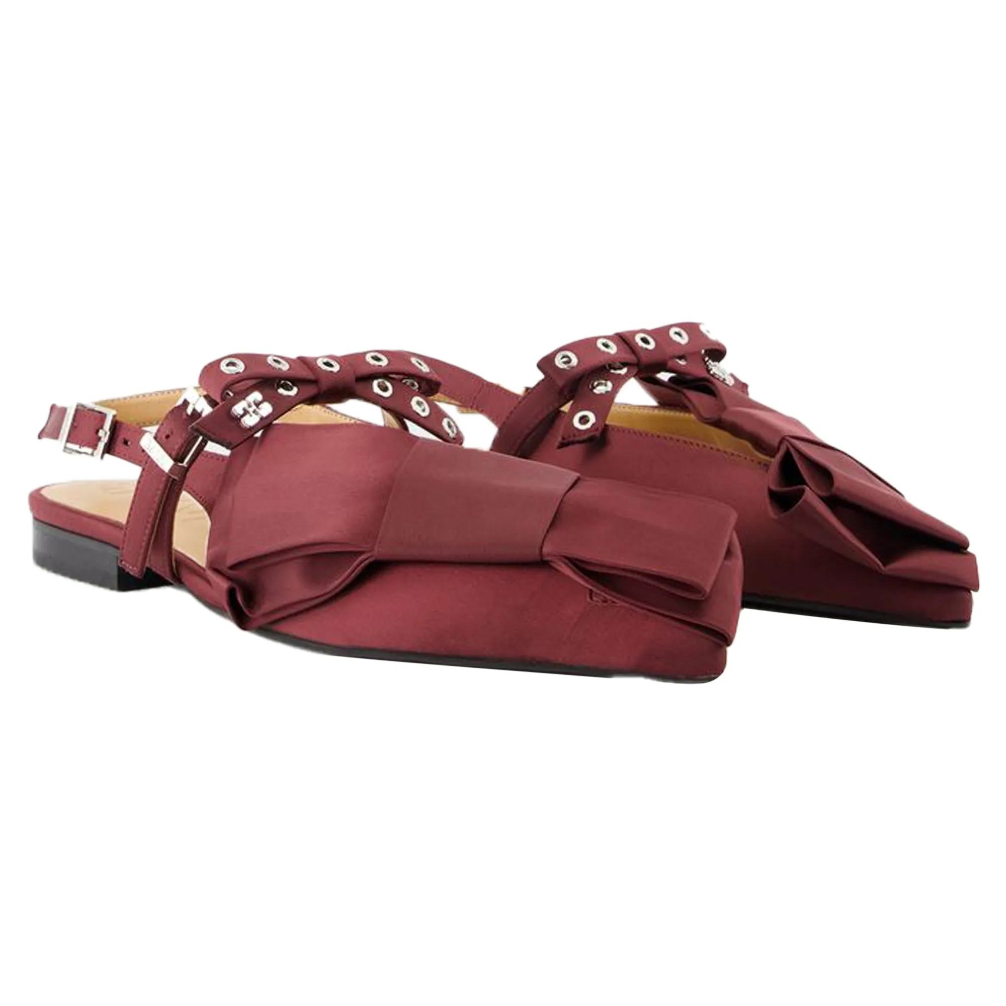 Big Bow Ballerinas - Ganni - Synthetic - Bordeaux