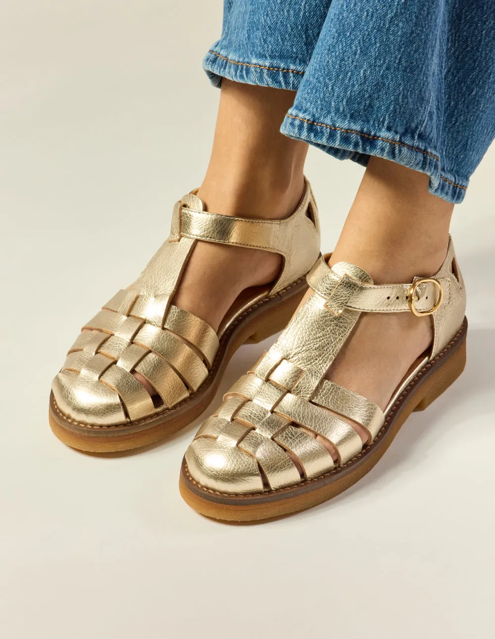 Charlie Sandals - Champagne Grained leather