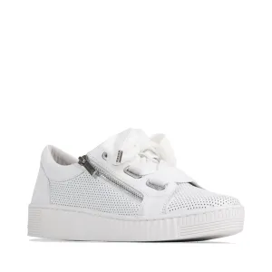 EOS Women's Jovi Luxe Perf Leather Tie Sneaker in White