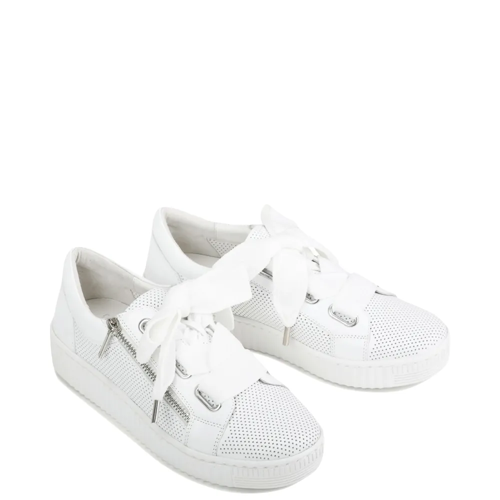 EOS Women's Jovi Luxe Perf Leather Tie Sneaker in White