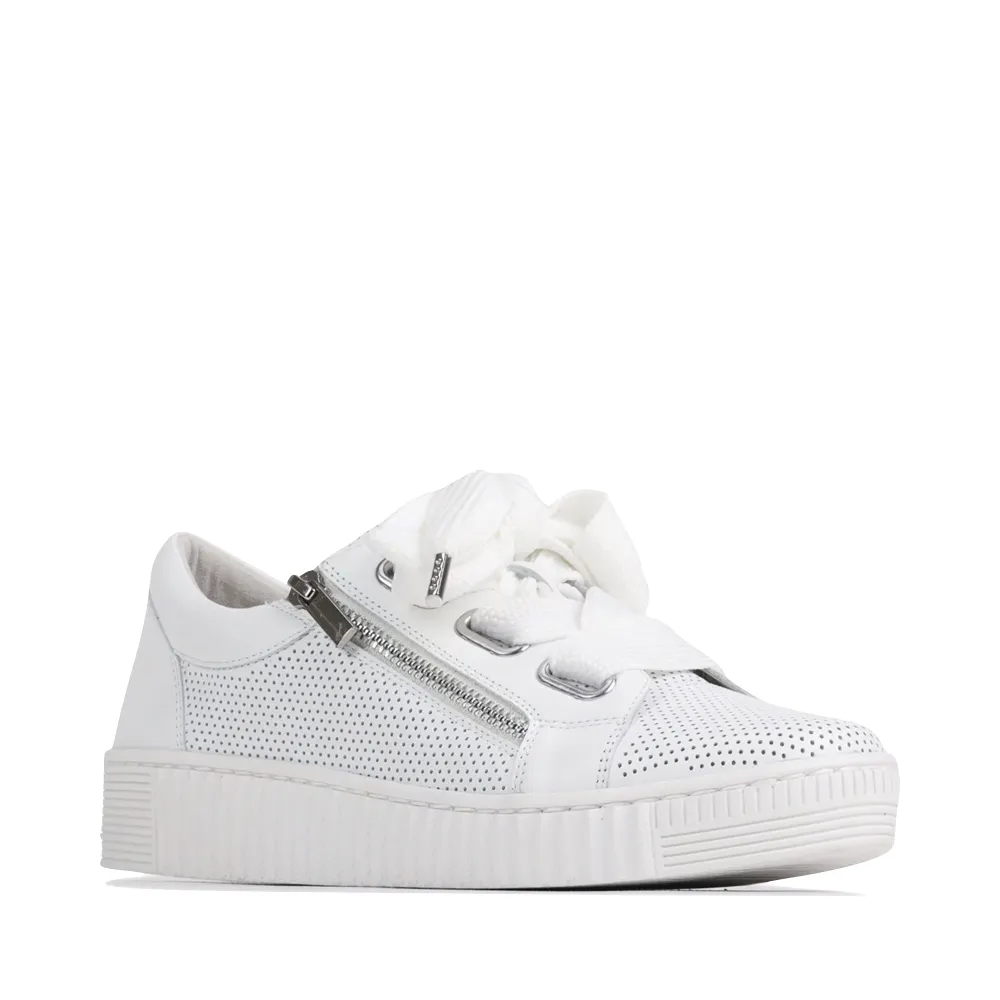 EOS Women's Jovi Luxe Perf Leather Tie Sneaker in White