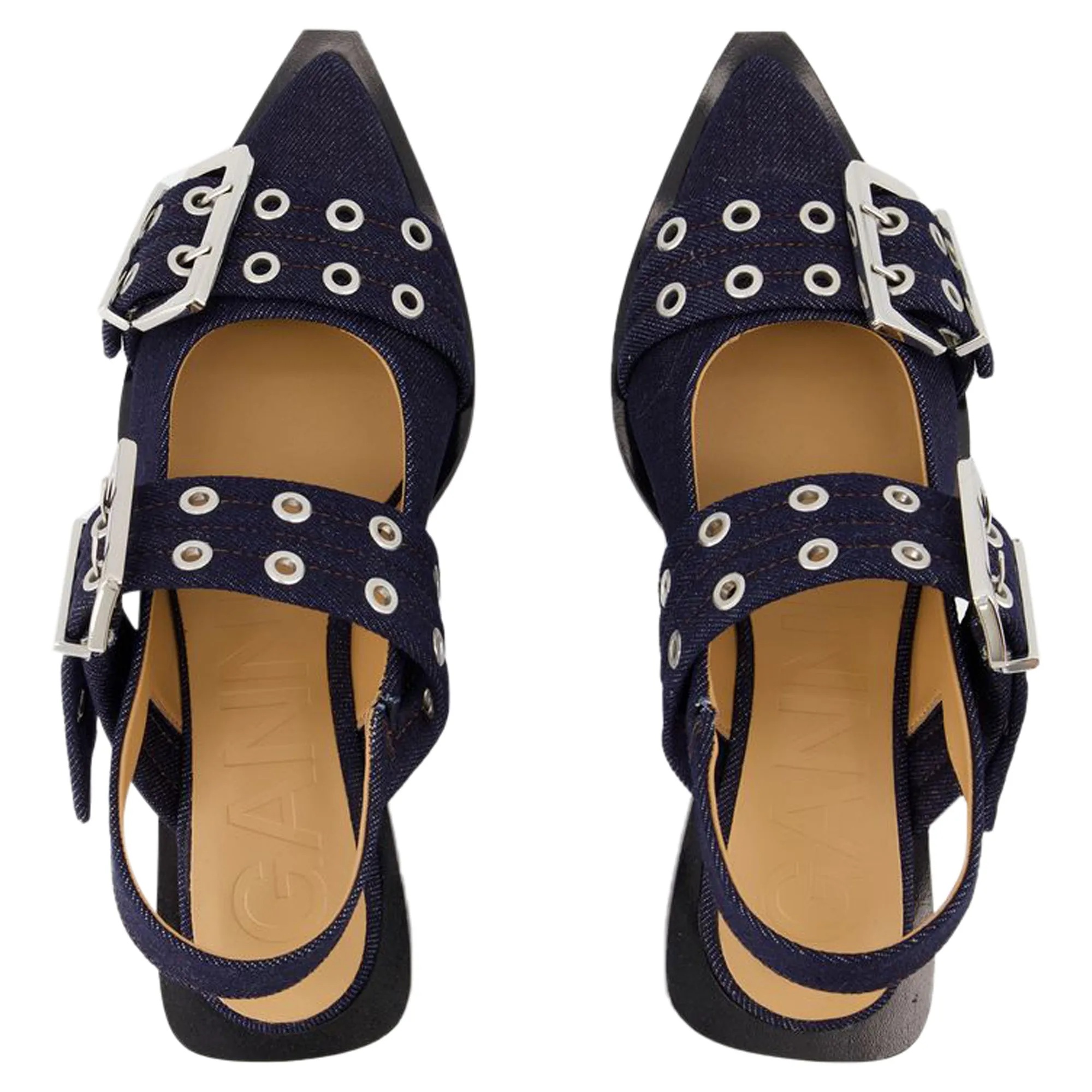 Feminine Buckle Ballerinas - Ganni - Cotton - Blue