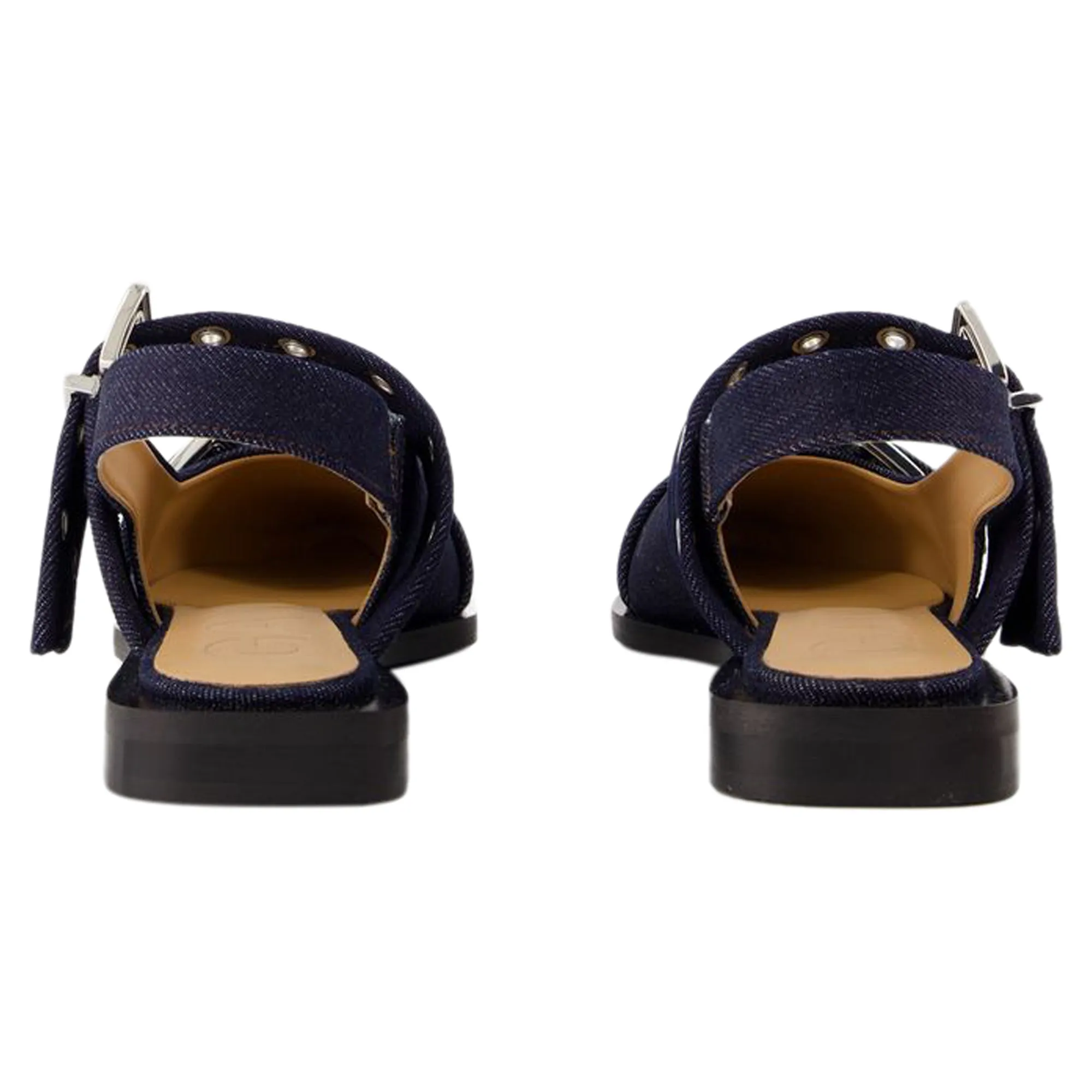 Feminine Buckle Ballerinas - Ganni - Cotton - Blue