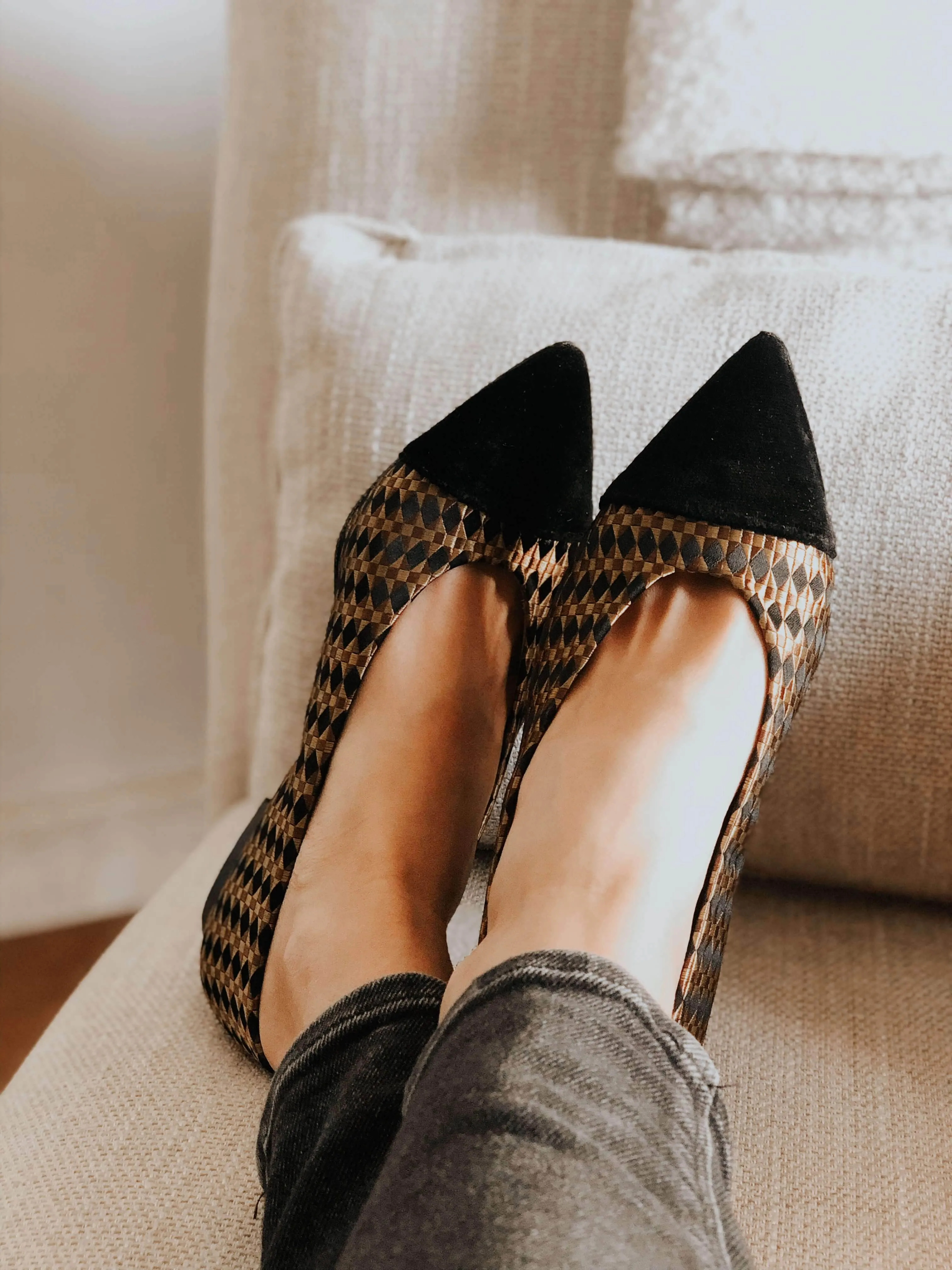 Goldy Vegan Eco Suede Ballerinas | Black & Gold