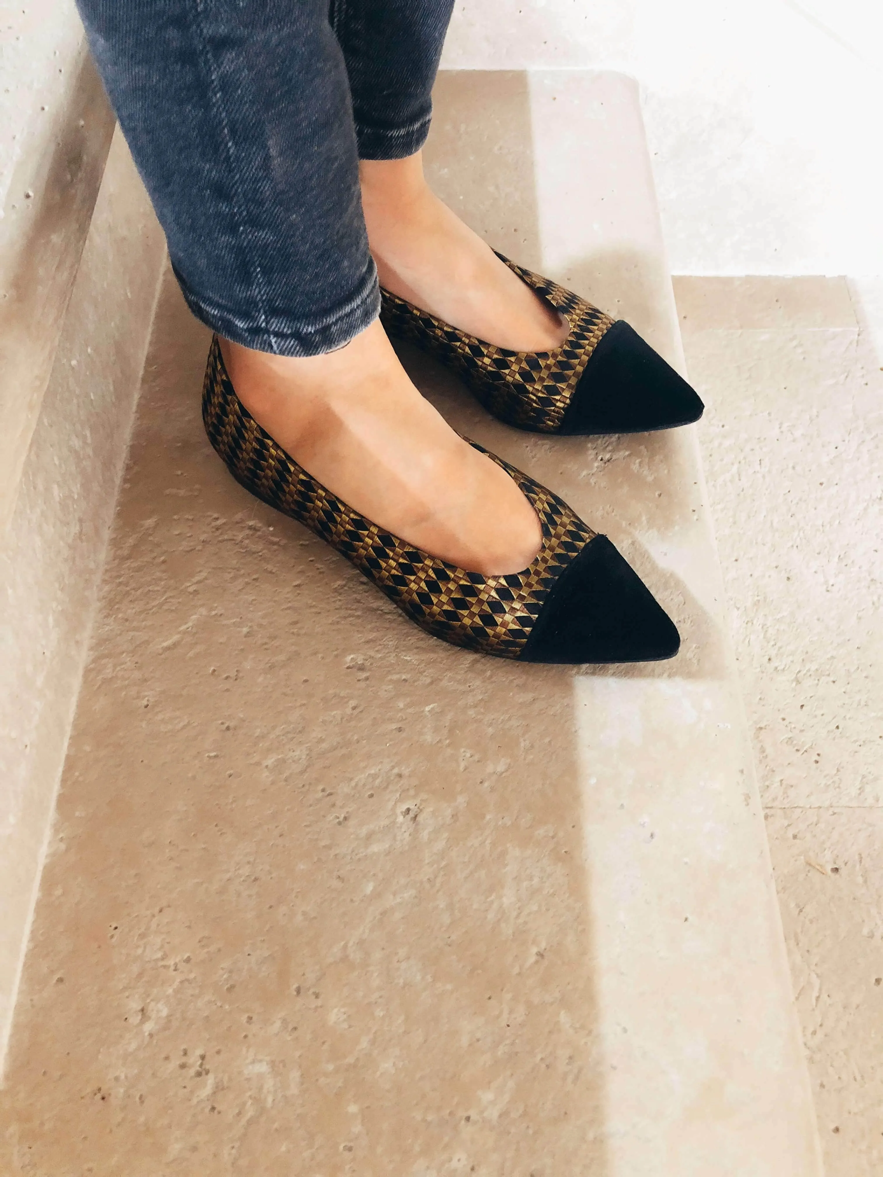 Goldy Vegan Eco Suede Ballerinas | Black & Gold