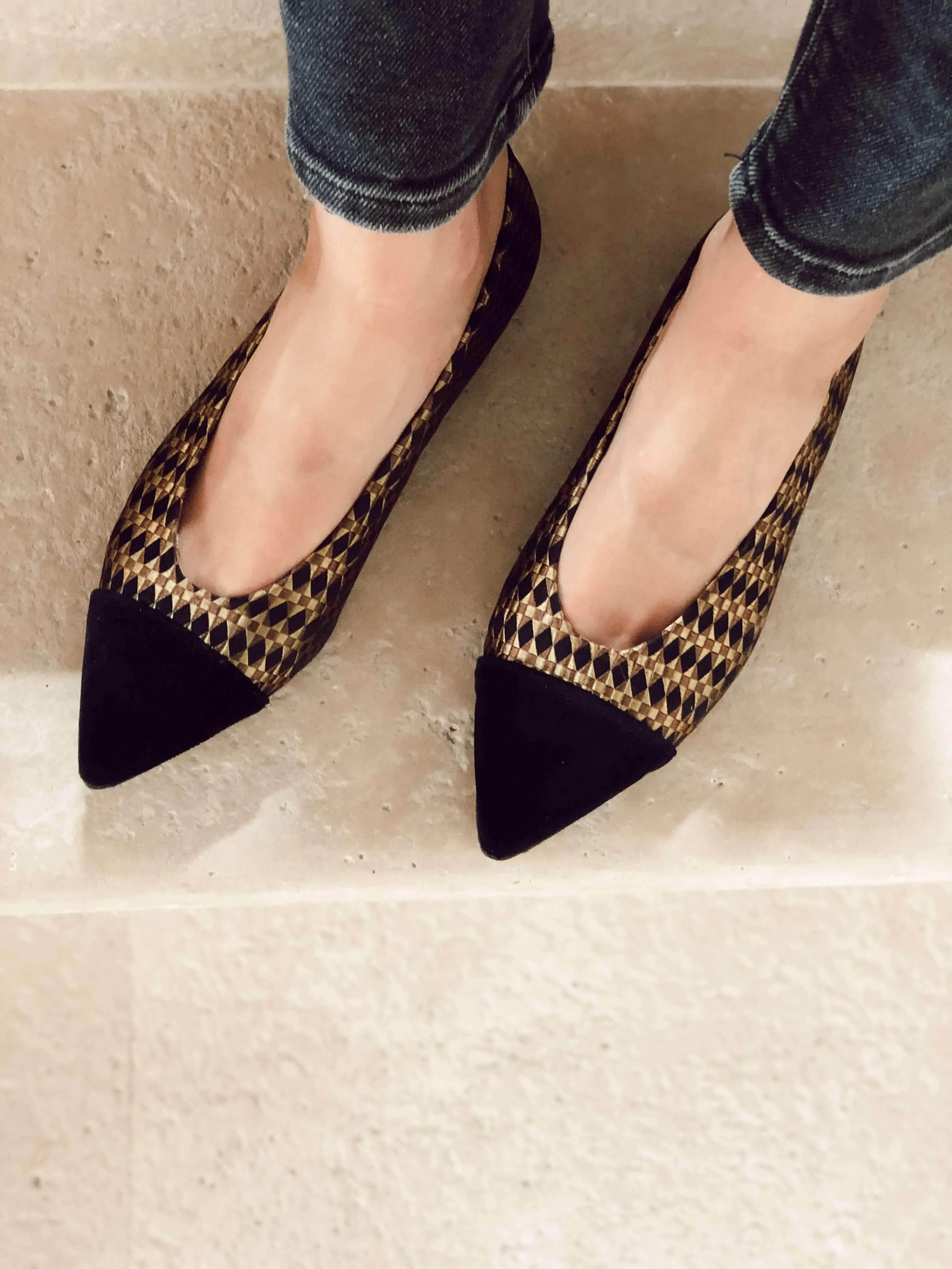 Goldy Vegan Eco Suede Ballerinas | Black & Gold