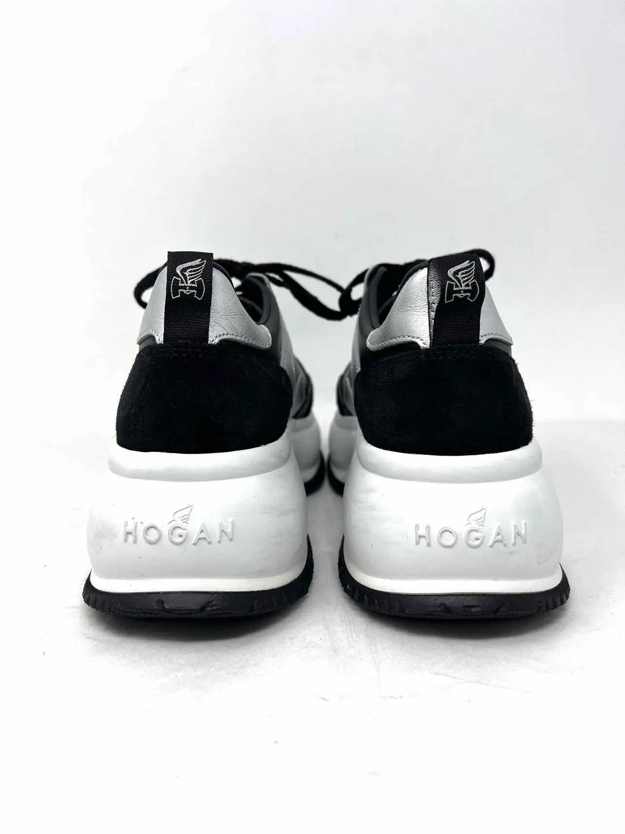 Hogan Size 6 Black/Silver Color Block Lace-Up Designer Sneakers