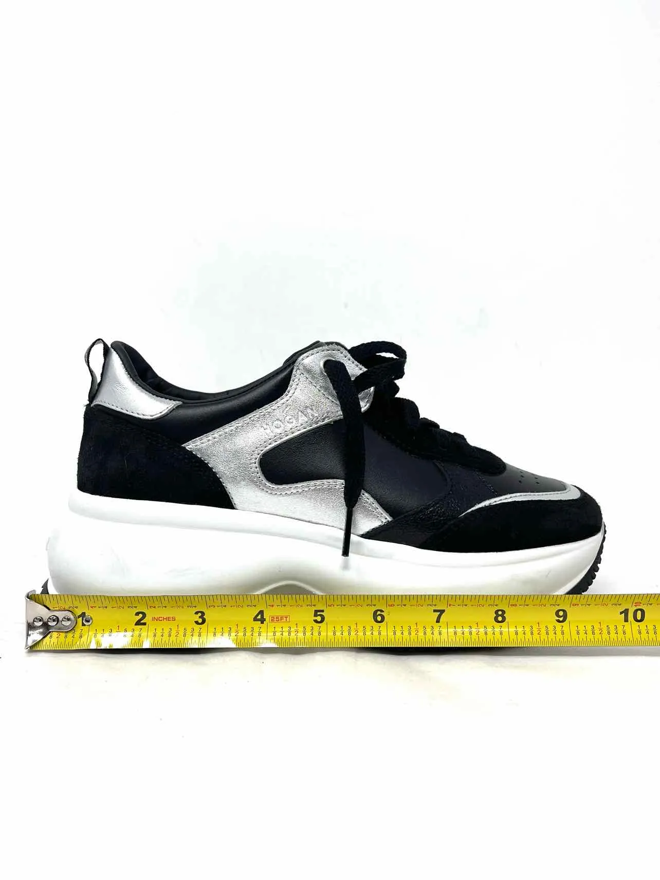 Hogan Size 6 Black/Silver Color Block Lace-Up Designer Sneakers