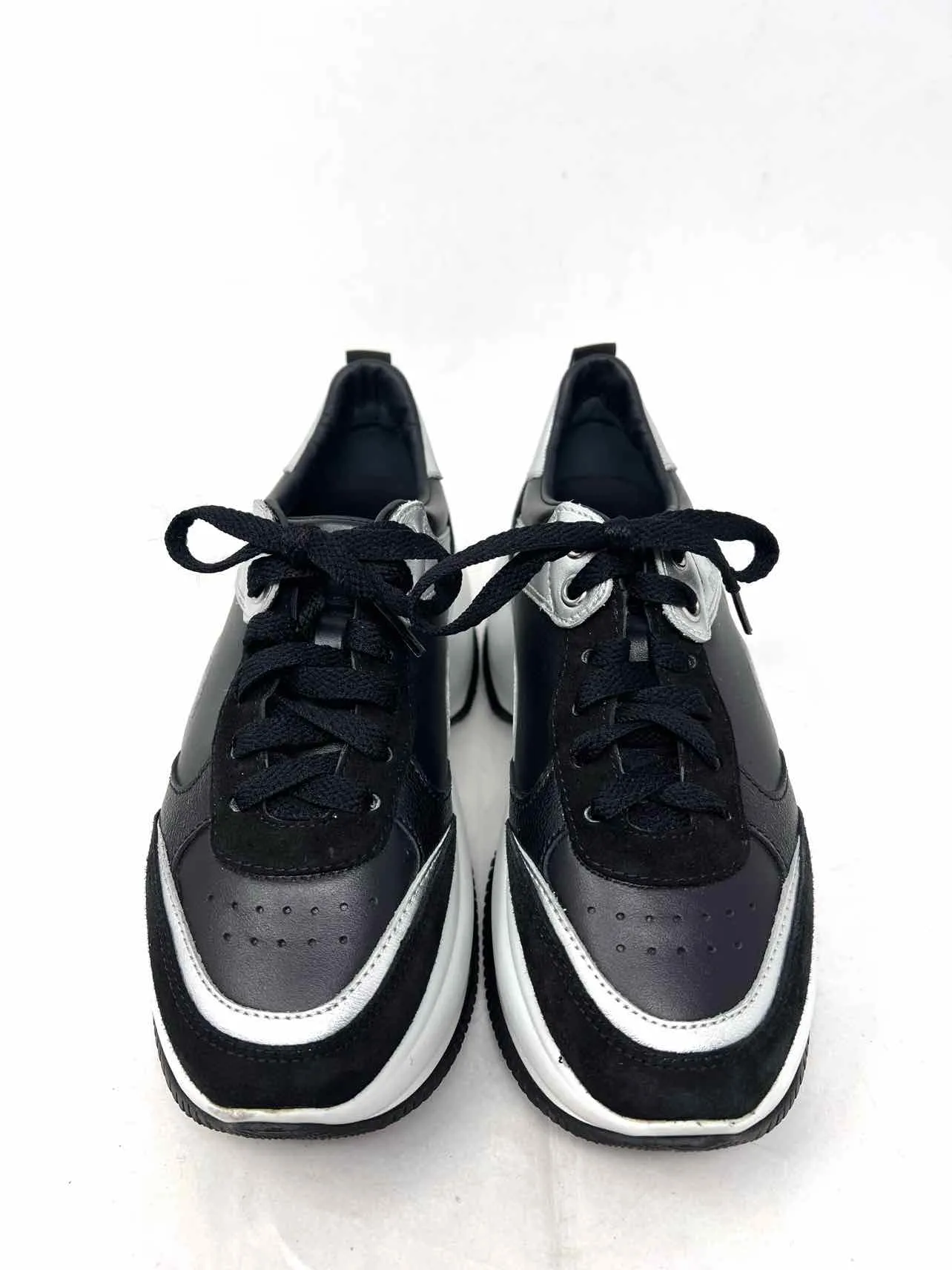 Hogan Size 6 Black/Silver Color Block Lace-Up Designer Sneakers