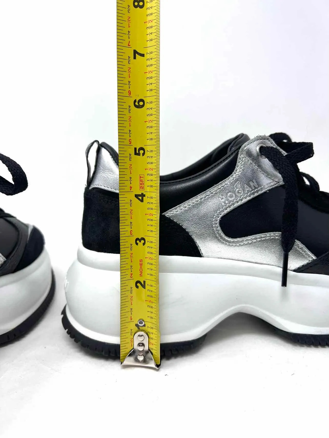 Hogan Size 6 Black/Silver Color Block Lace-Up Designer Sneakers
