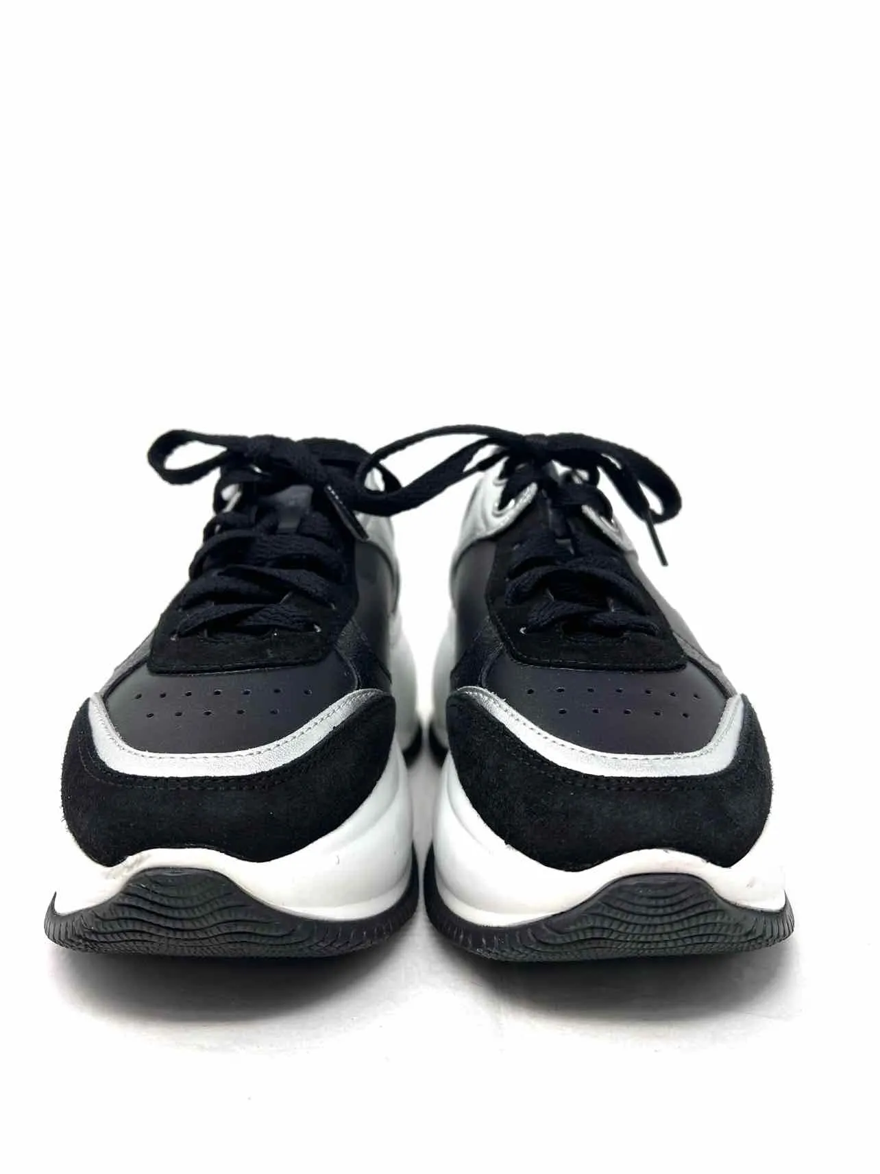 Hogan Size 6 Black/Silver Color Block Lace-Up Designer Sneakers
