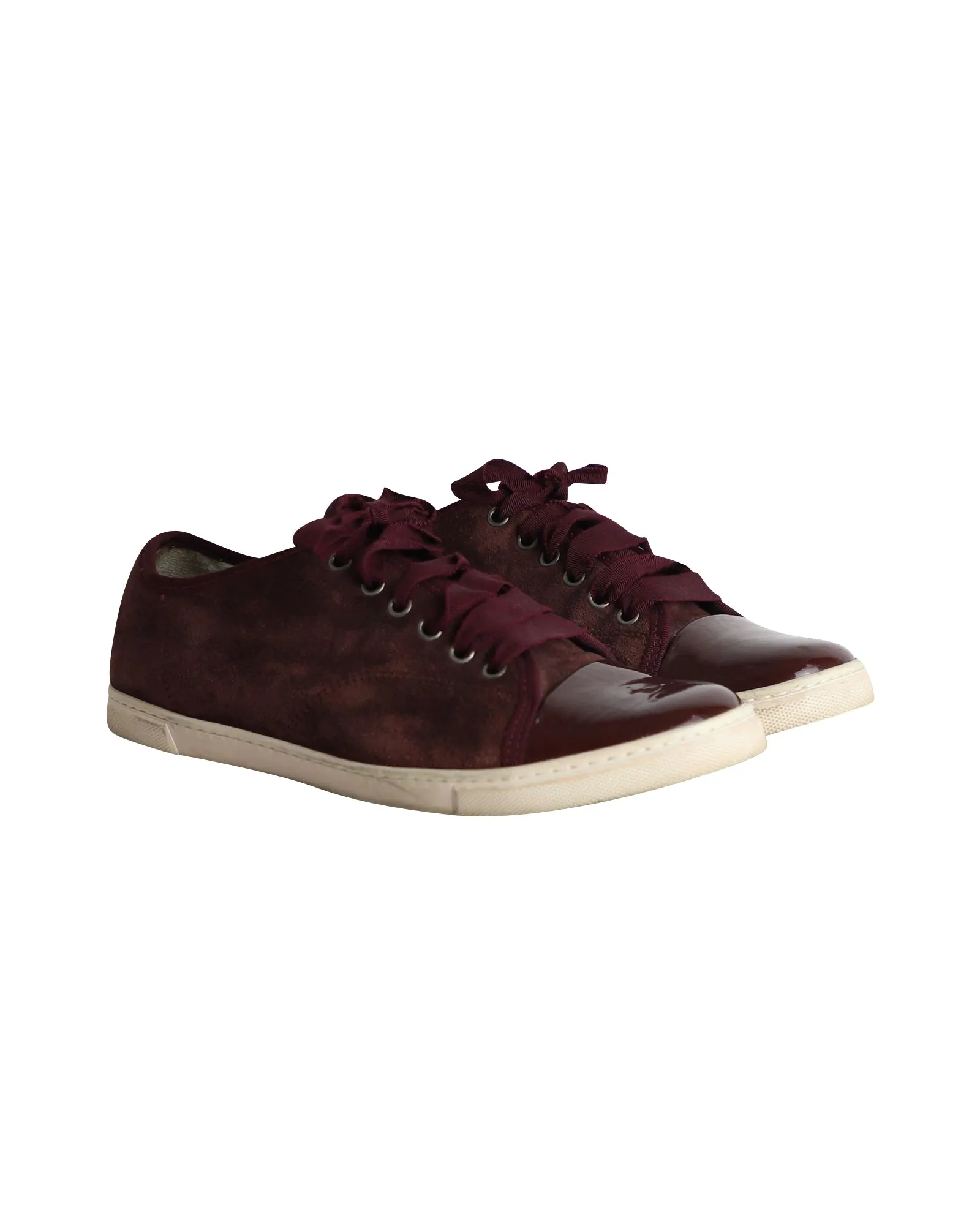 Lanvin Low Top Sneakers in Burgundy Suede