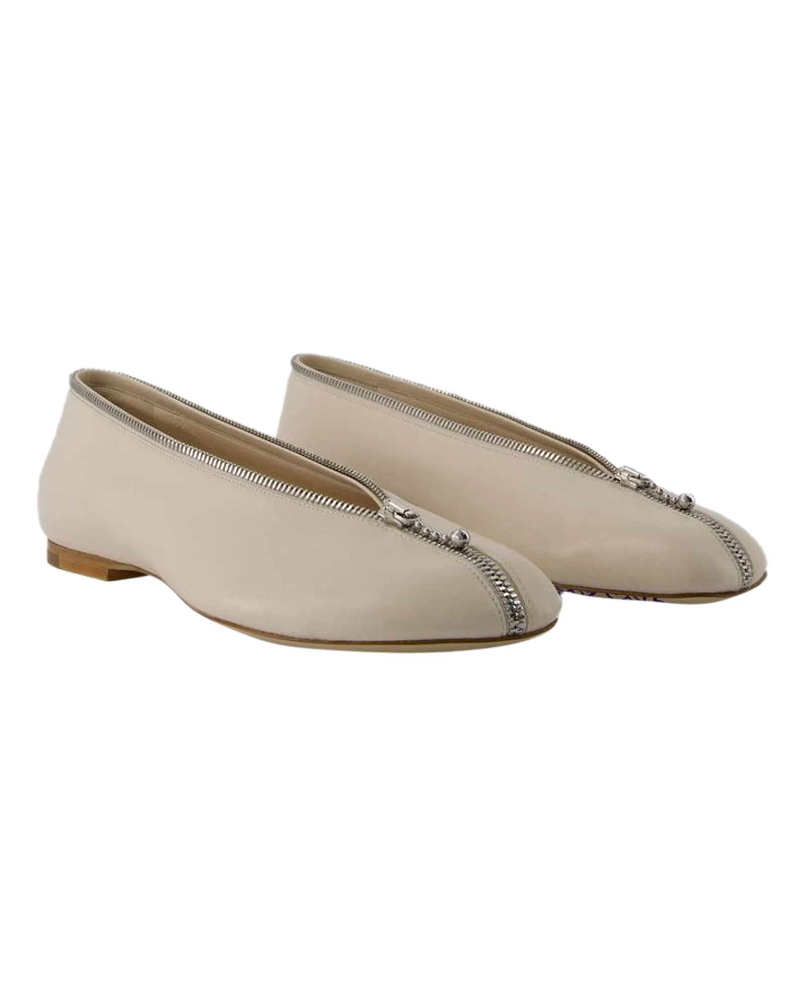 Sadler Zip Ballerinas - Burberry - Leather - White