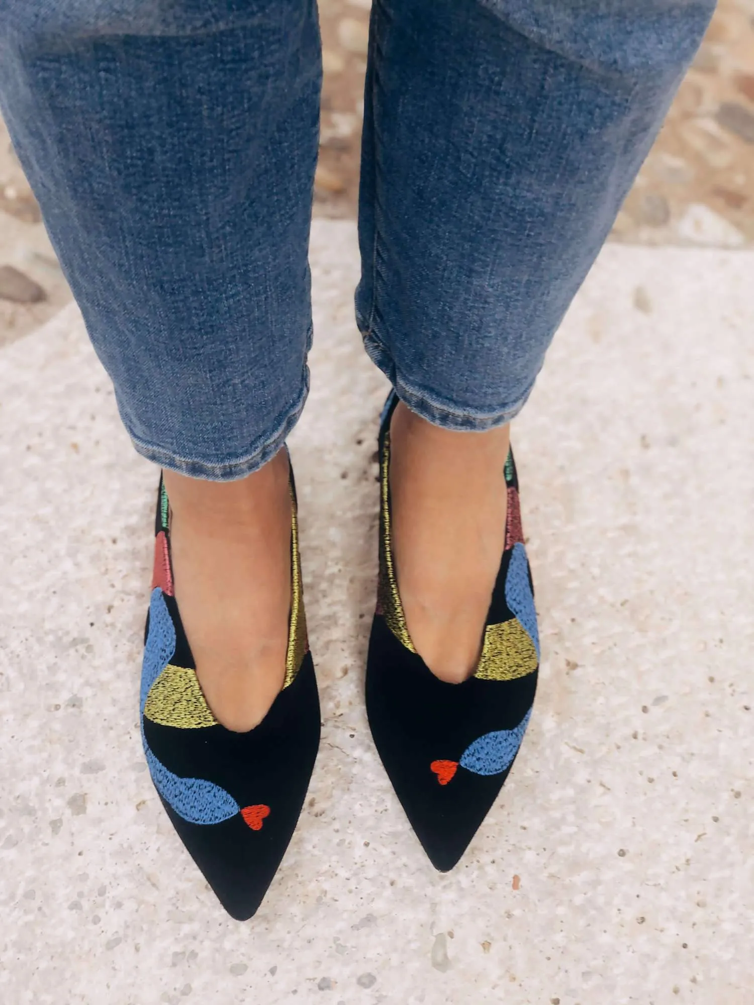 Soul of Colette Vegan Embroidered Eco Suede Ballerinas | Black