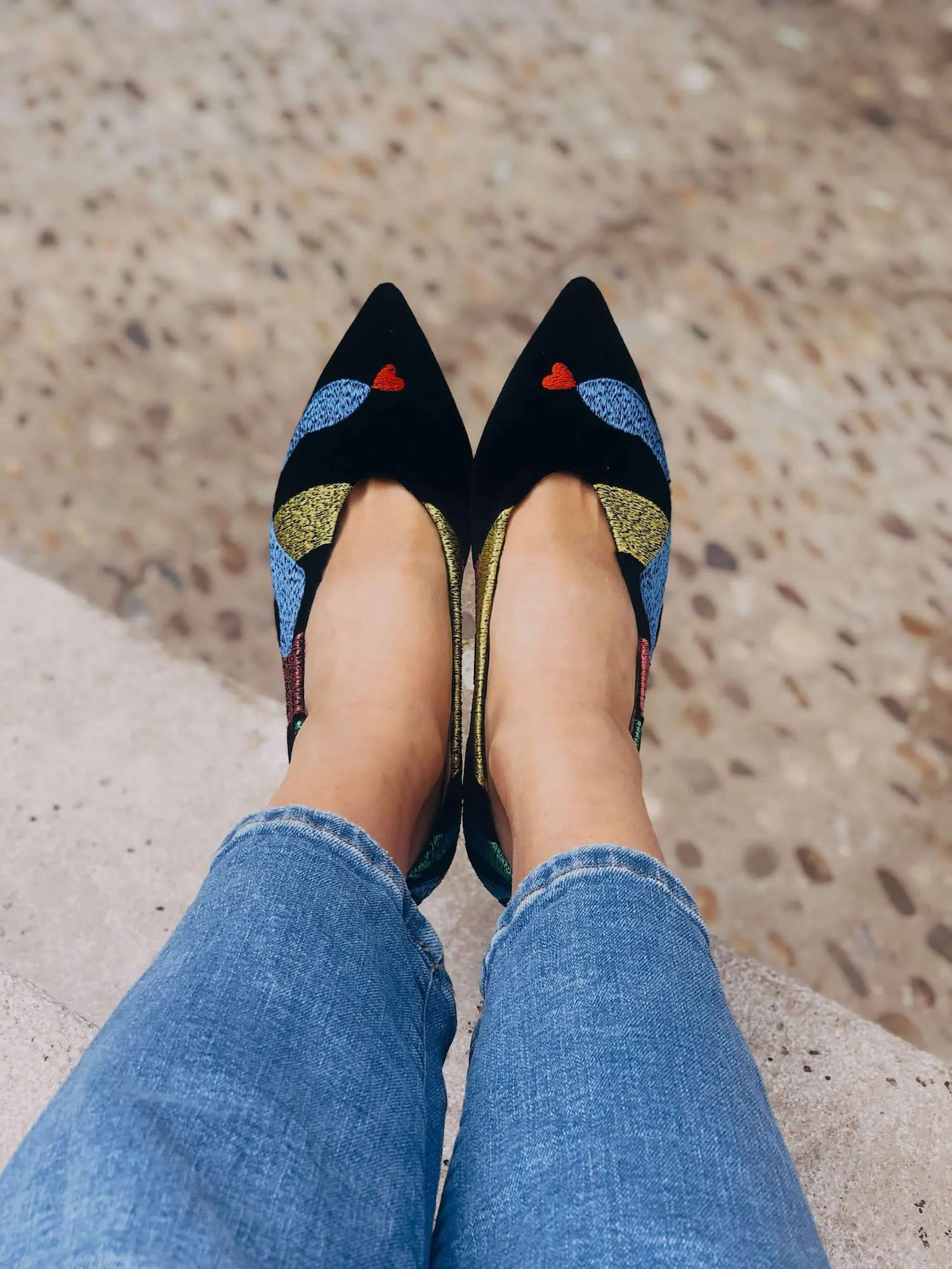 Soul of Colette Vegan Embroidered Eco Suede Ballerinas | Black