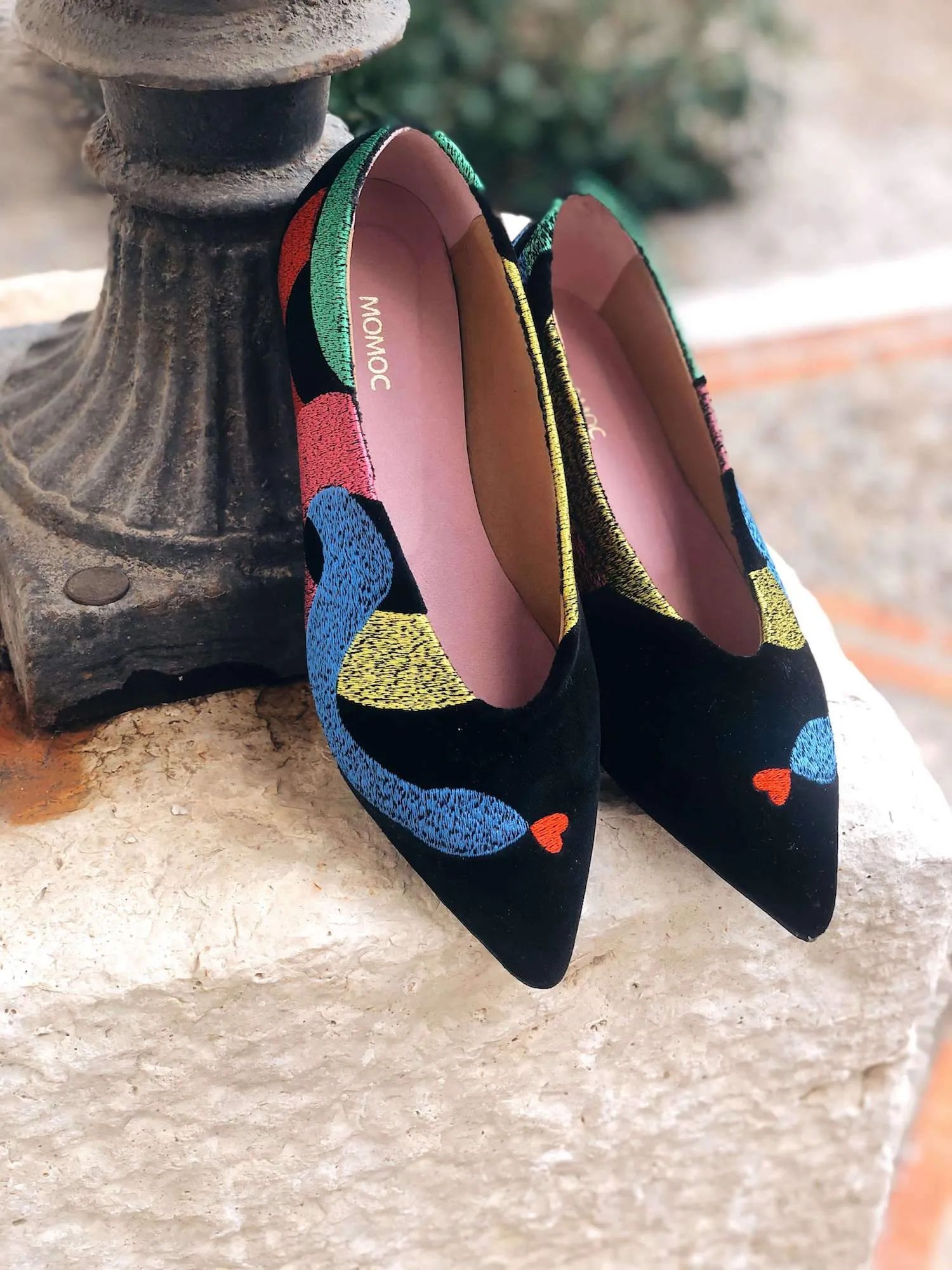 Soul of Colette Vegan Embroidered Eco Suede Ballerinas | Black