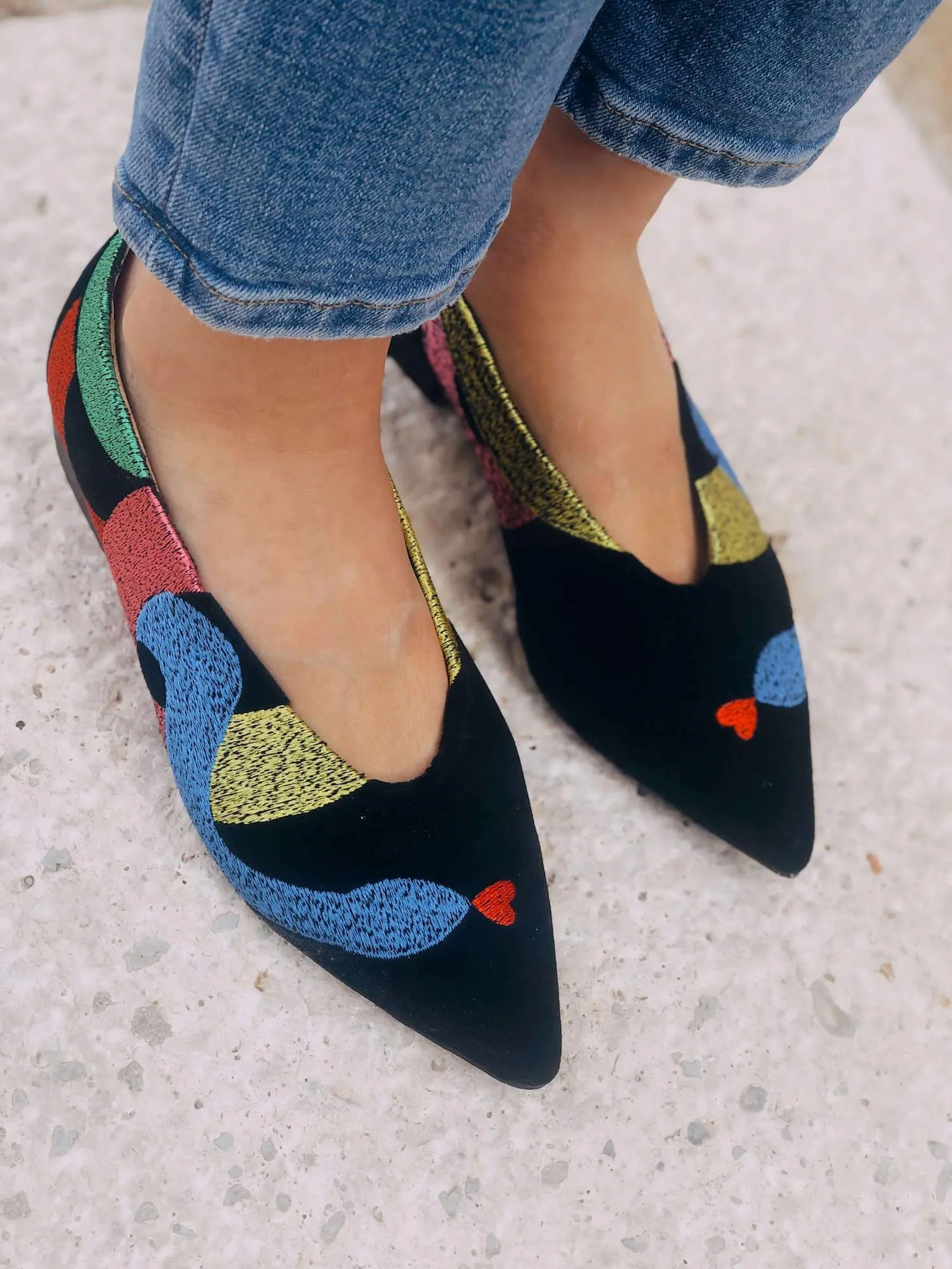 Soul of Colette Vegan Embroidered Eco Suede Ballerinas | Black