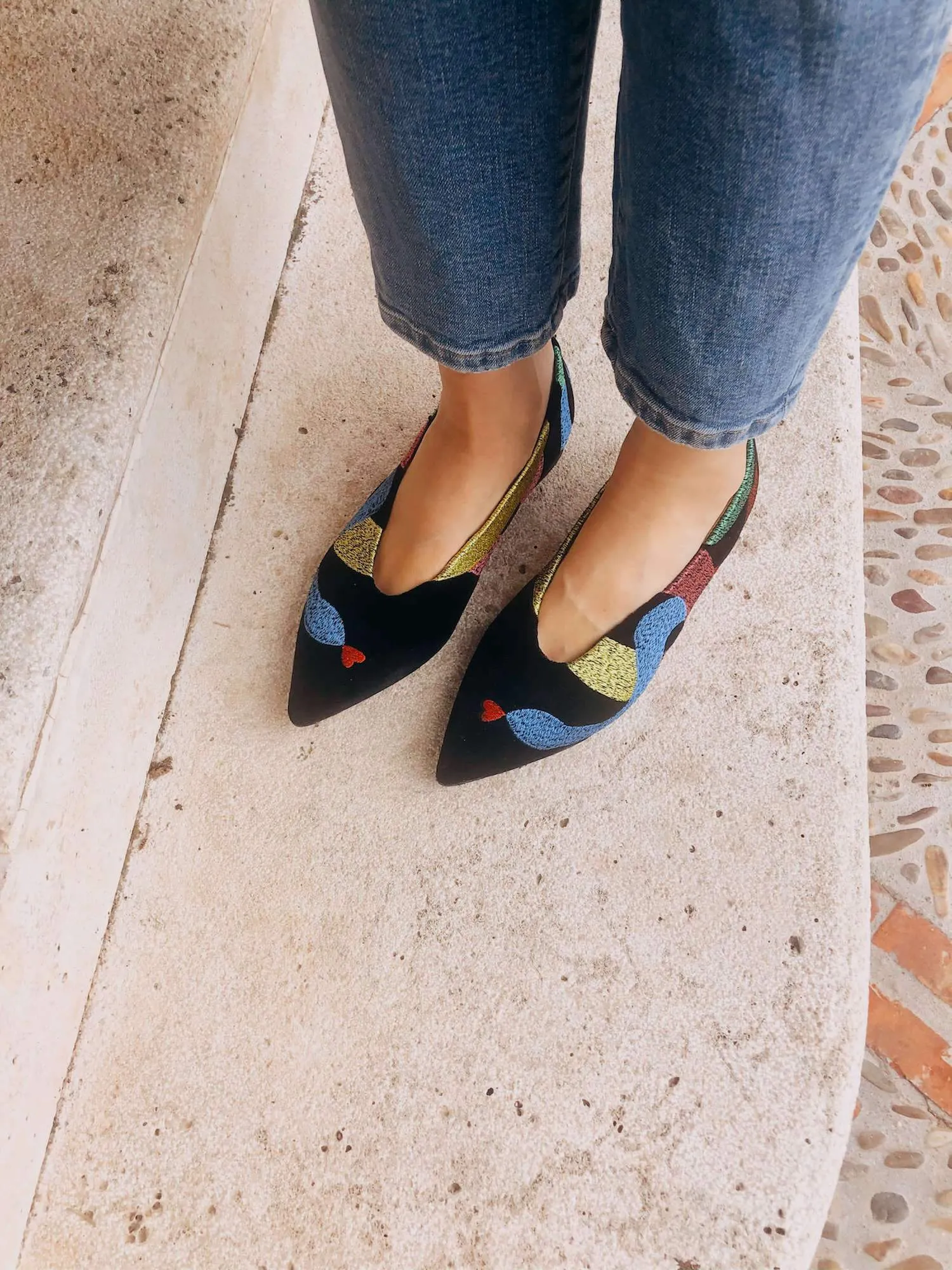 Soul of Colette Vegan Embroidered Eco Suede Ballerinas | Black