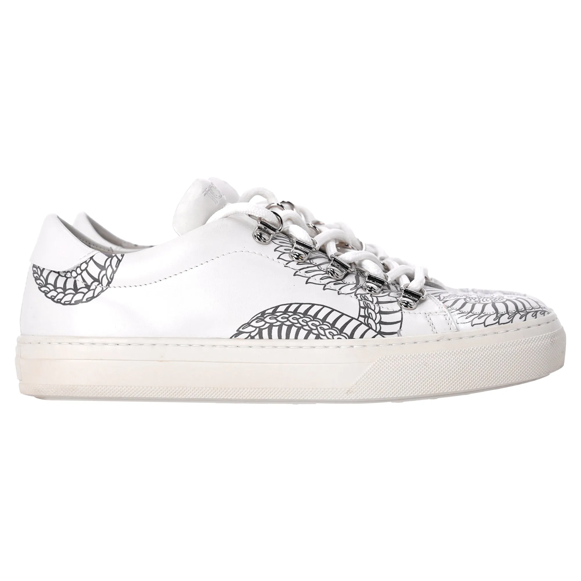 Tod's Printed Low Top Sneakers in White Leather