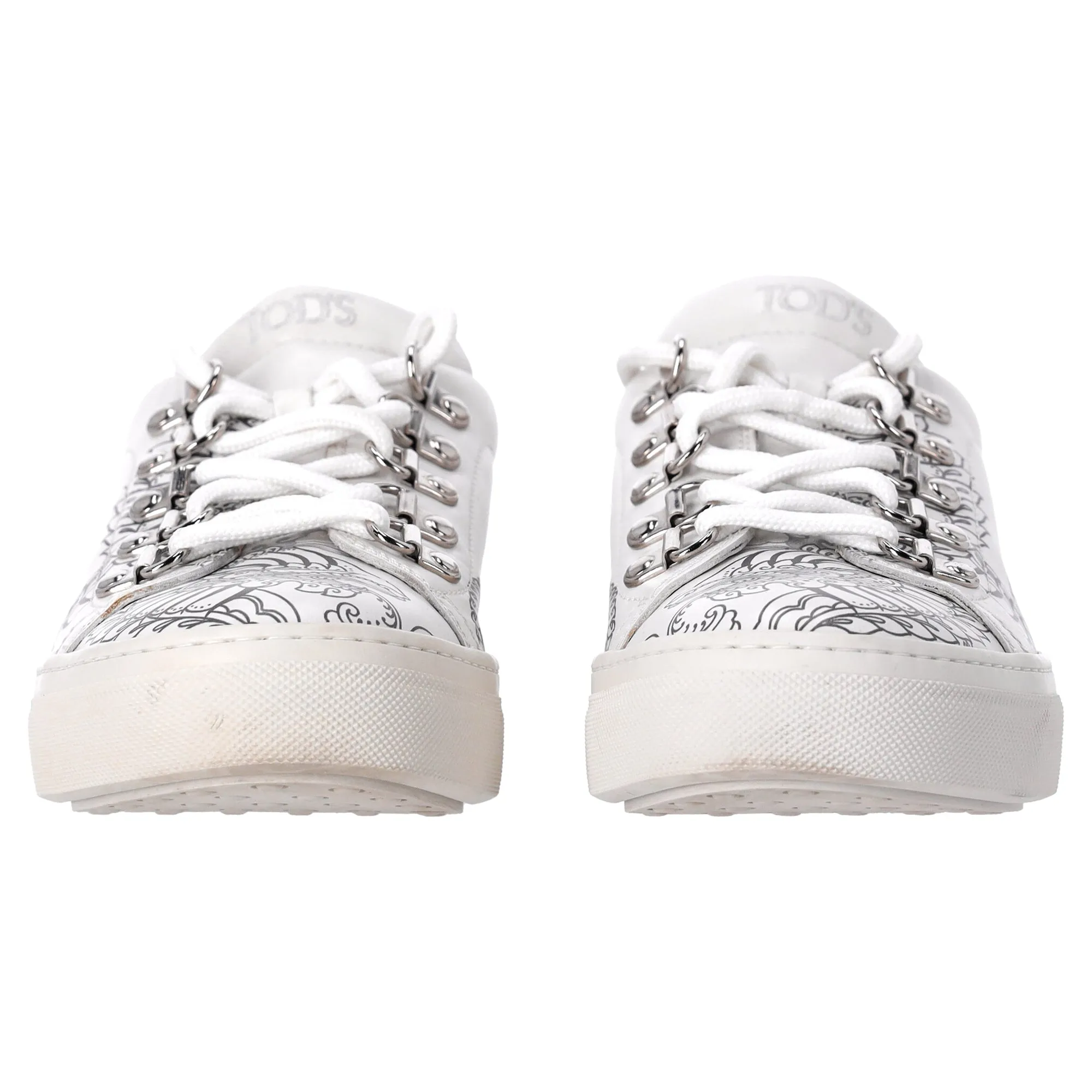 Tod's Printed Low Top Sneakers in White Leather