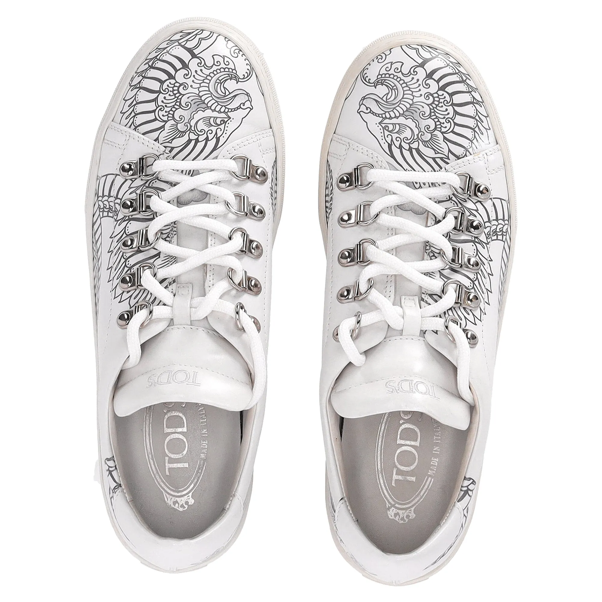 Tod's Printed Low Top Sneakers in White Leather