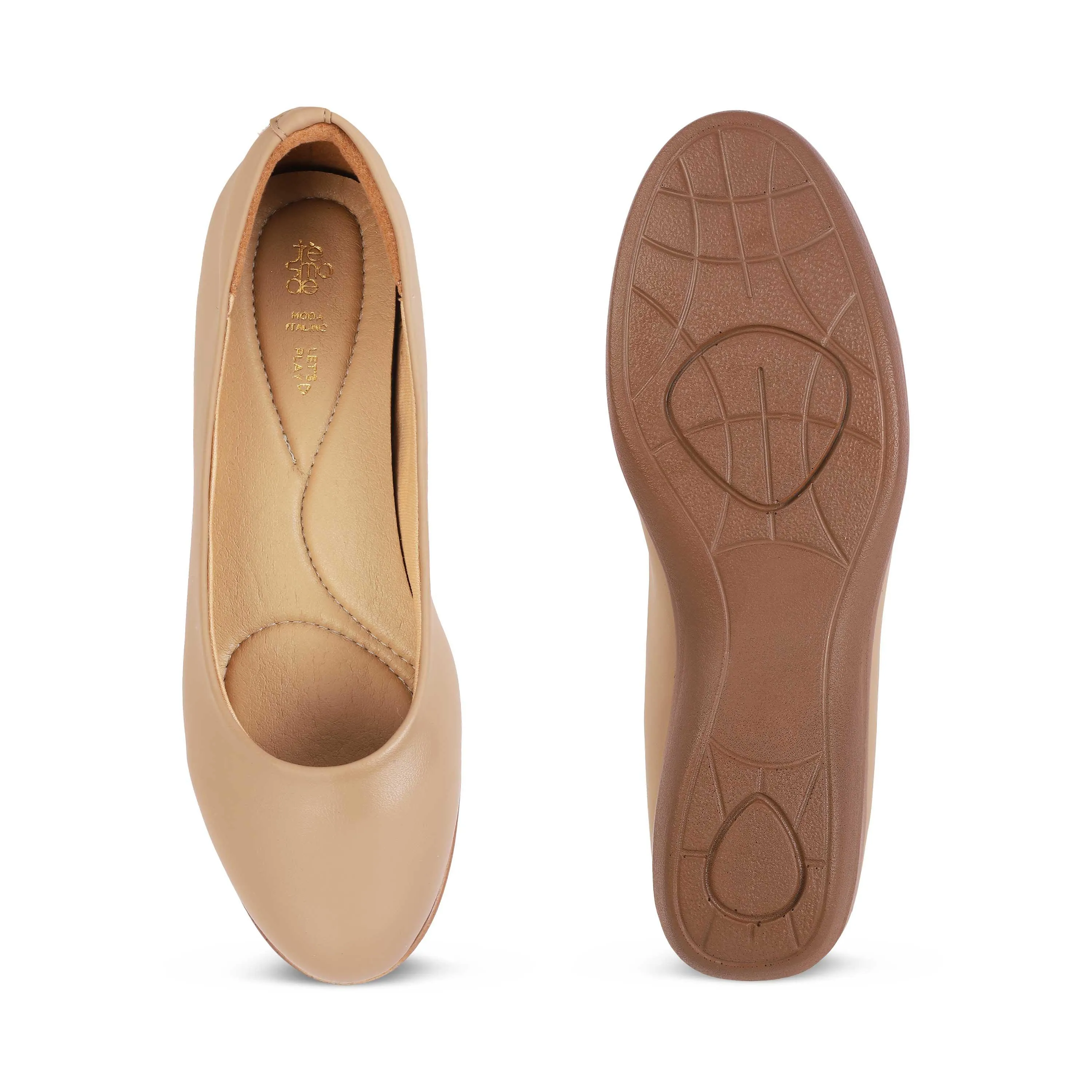 Tresmode Vallersso Camel Women's Casual Wedge Ballerinas