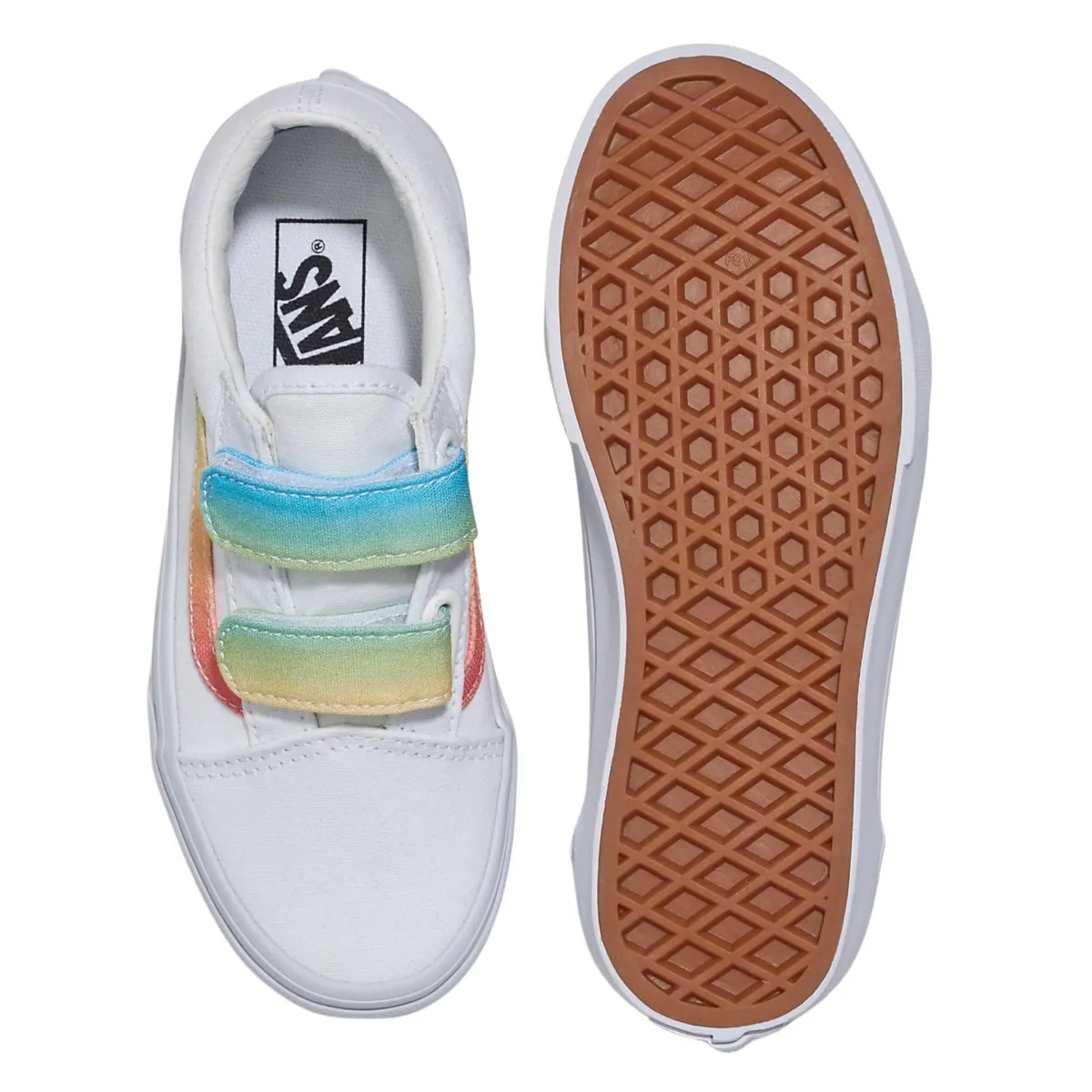 Vans Girl's (Preschool) Old Skool V Rainbow/True White/Multi