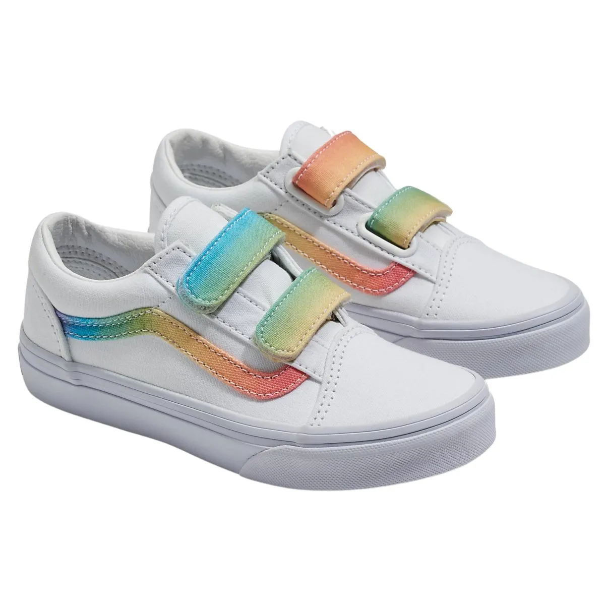 Vans Girl's (Preschool) Old Skool V Rainbow/True White/Multi