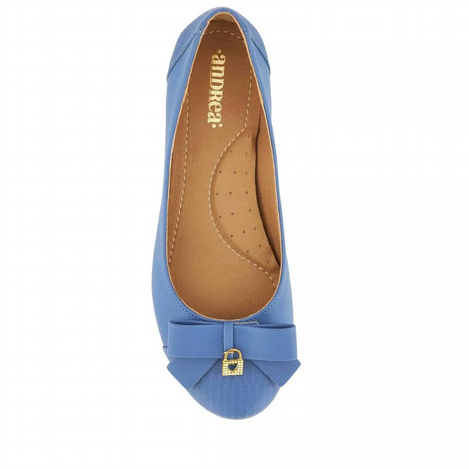 Women's Ballerinas With Bow And Golden Lock Charm Flats In Baby Blue