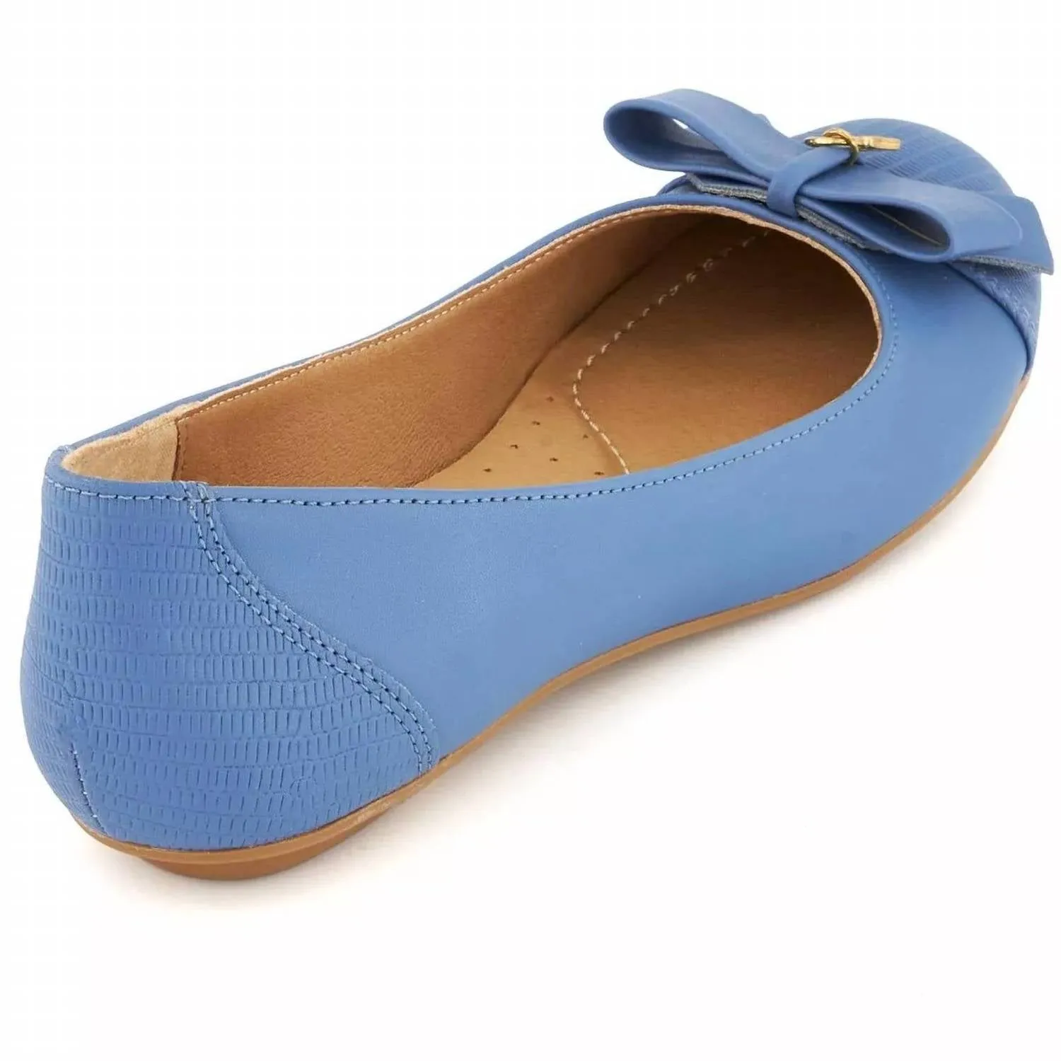 Women's Ballerinas With Bow And Golden Lock Charm Flats In Baby Blue