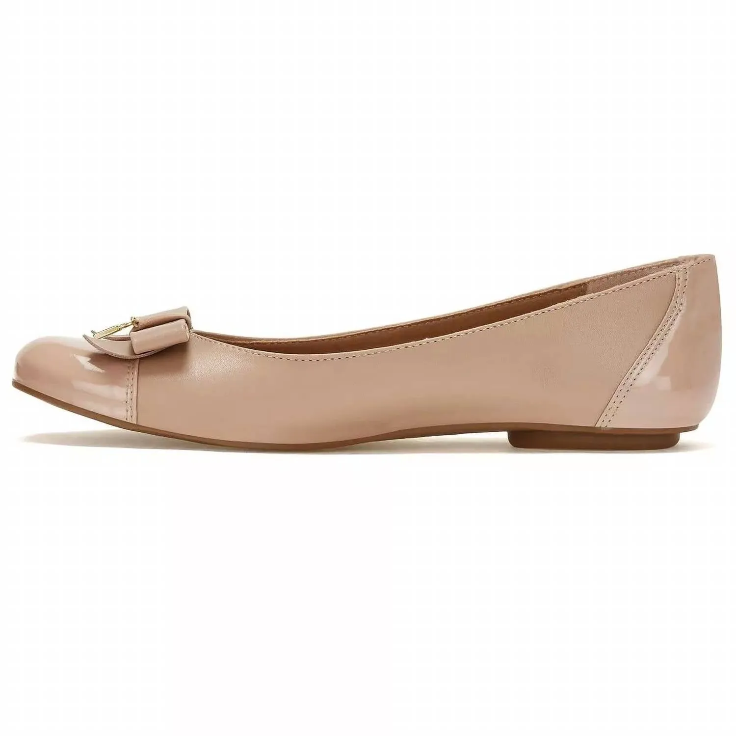 Women's Ballerinas With Bow And Golden Lock Charm Flats In Beige